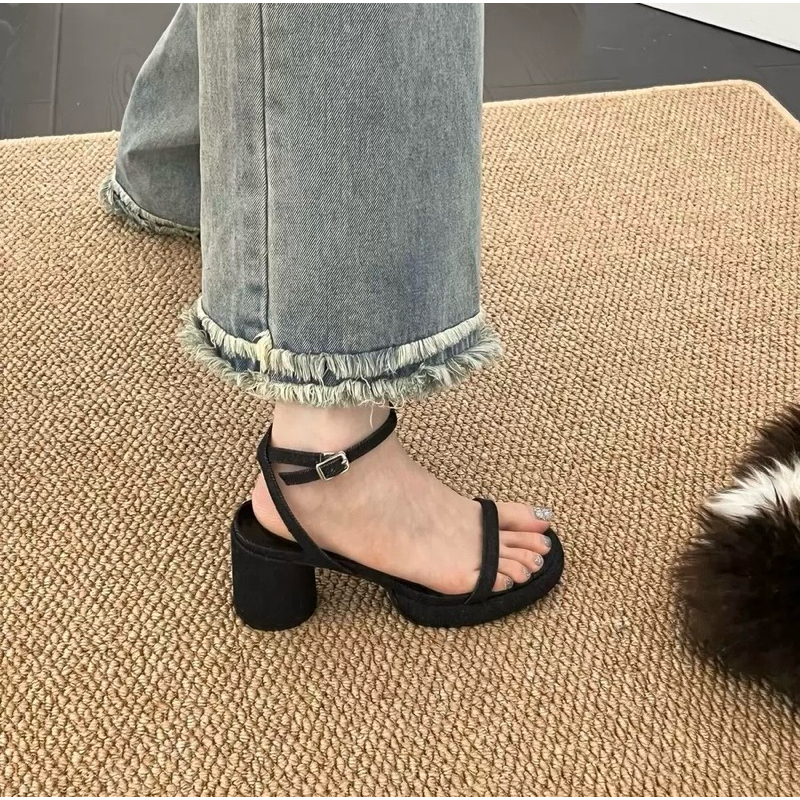 Sandal dây mảnh đế đúp chất liệu denim
