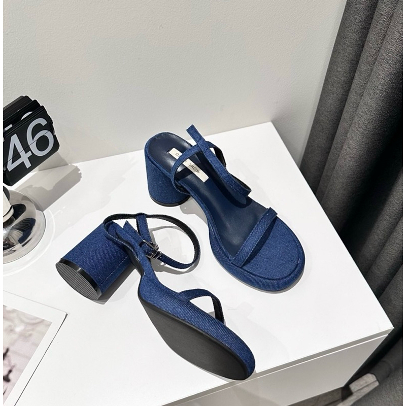 Sandal dây mảnh đế đúp chất liệu denim