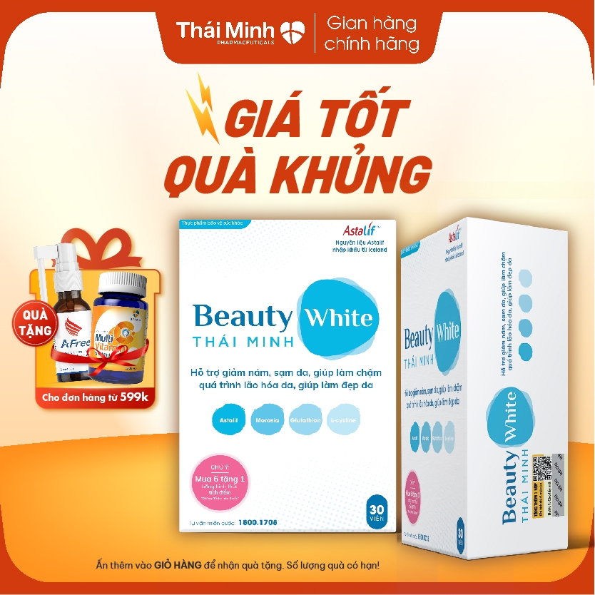 Beauty White Thái Minh - Hỗ trợ giảm nám, sạm da, giúp làm đẹp da, chống lão hóa - Lọ 30 viên