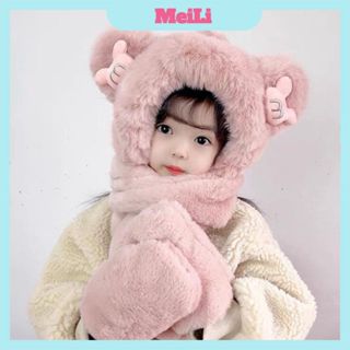  Mũ trùm đầu kèm khăn " CHỮ M " - Mũ len cho bé có khăn cổ và găng tay hình tai gấu đáng yêu  tuyển sỉ  