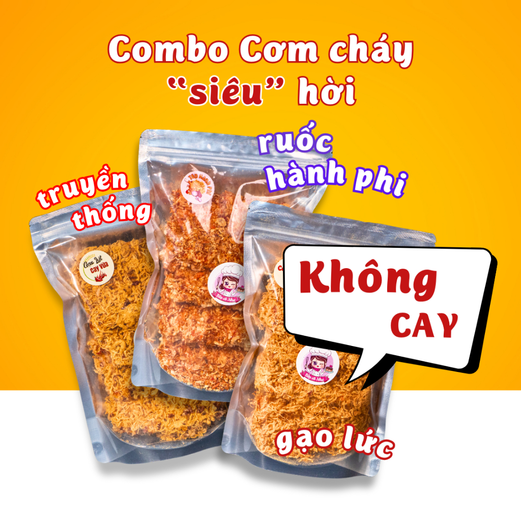 Combo Siêu Cuồng cơm cháy giòn rụm - 3 túi 250g | Đồ ăn vặt Bếp Cô Như