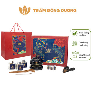 Bộ Quà Tặng Trầm Hương - Trầm Đông Dương - Bộ Quà Tặng Tĩnh - Trầm để xông đốt trong nhà và tẩu xông Trầm dùng trên ô tô
