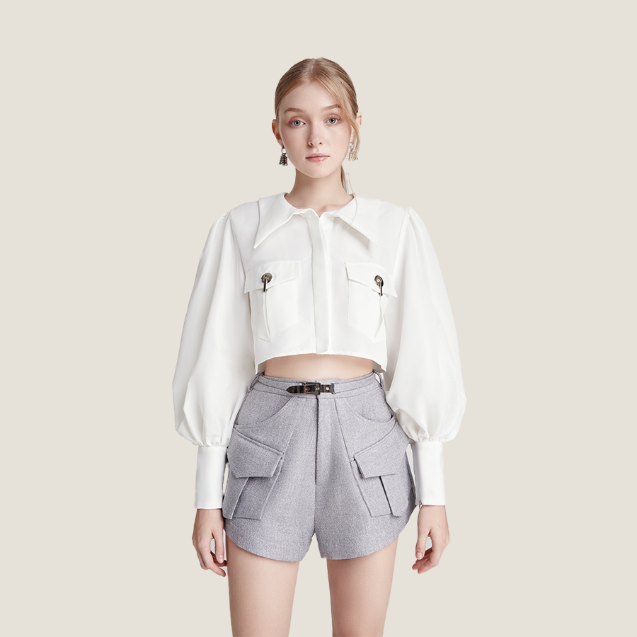 DEAR JOSÉ - Áo sơ mi crop top COSMOS  vải poplin trắng