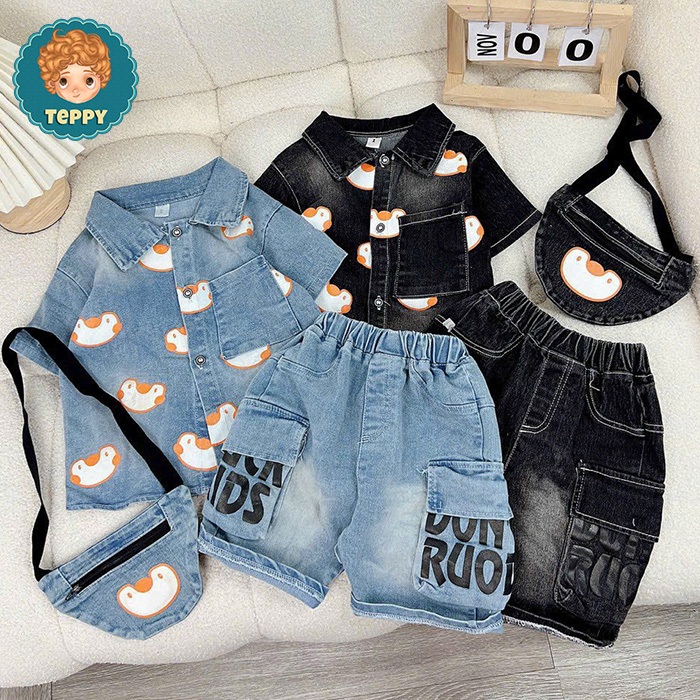 Set bộ jean  áo, quần, kèm túi đeo cho bé trai