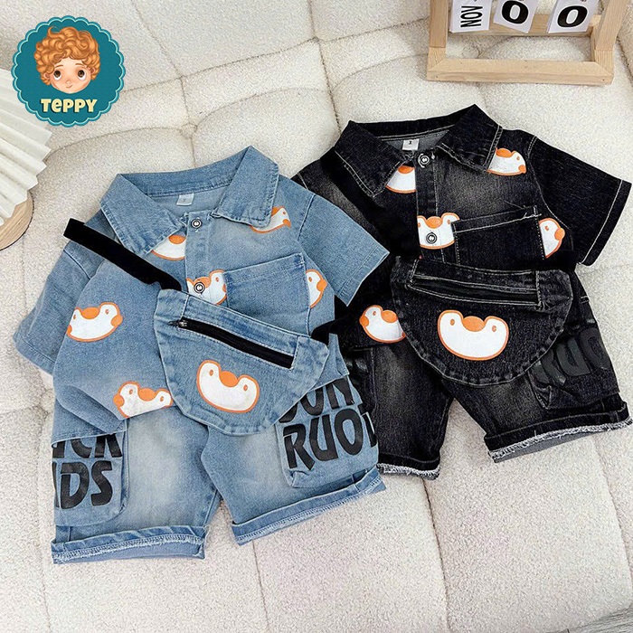Set bộ jean  áo, quần, kèm túi đeo cho bé trai