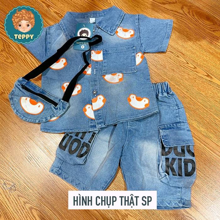 Set bộ jean  áo, quần, kèm túi đeo cho bé trai