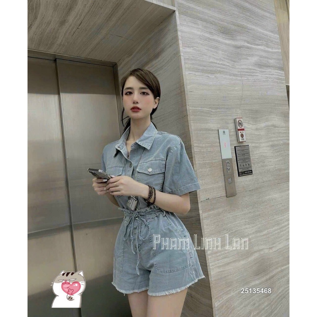 Sét jean đùi nữ phối túi trẻ trung xinh xắn thích hợp mặc đi chơi