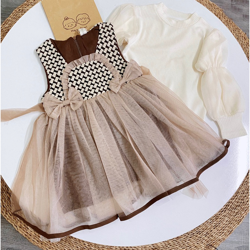 SET YẾM KÈM ÁO THUN GÂN BÉ GÁI SIZE 90-130