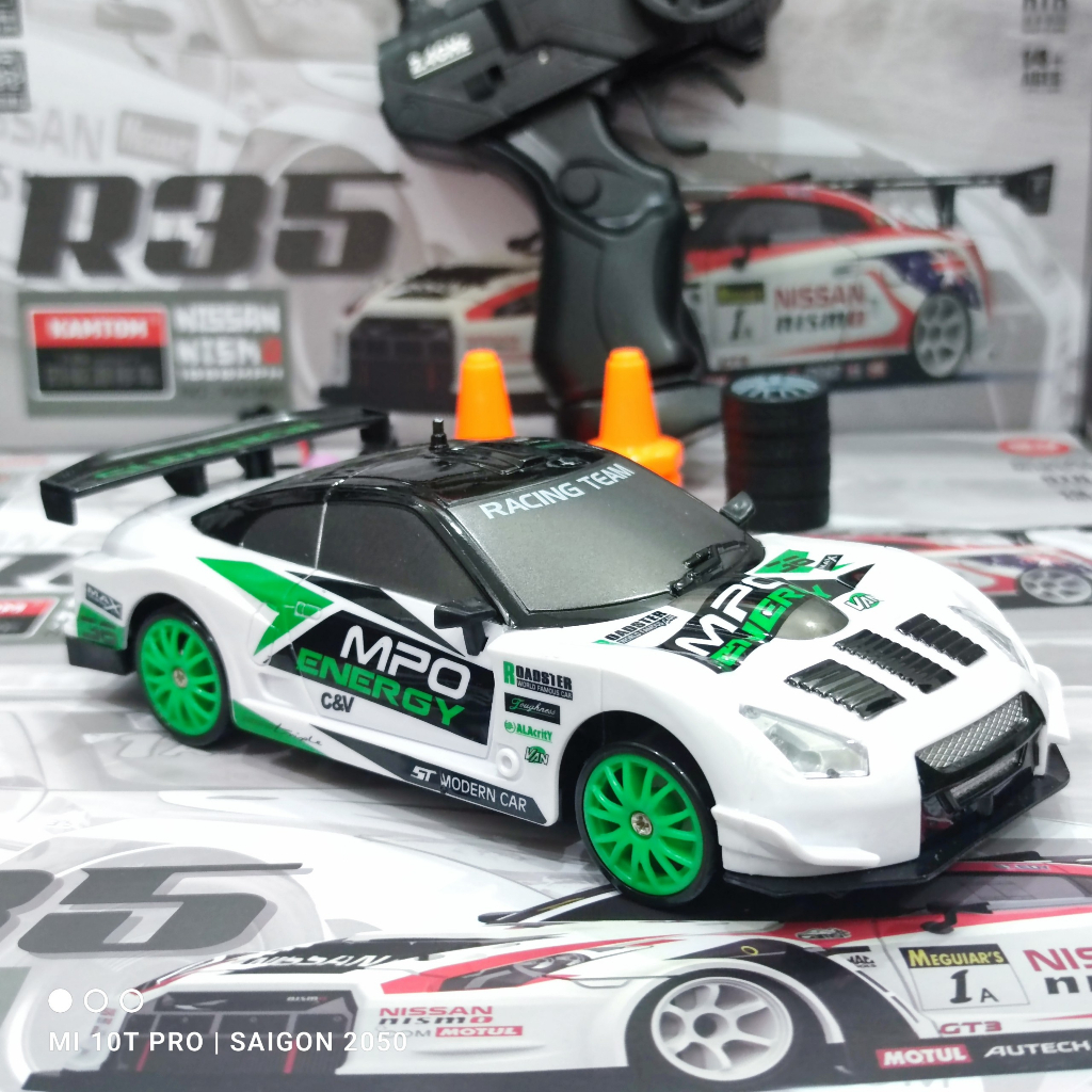 Xe điều khiển mini Drift tốc độ cao GT xanh lá 1/24 +25km/h chịu va đập tốt, vỏ xe nhựa cứng