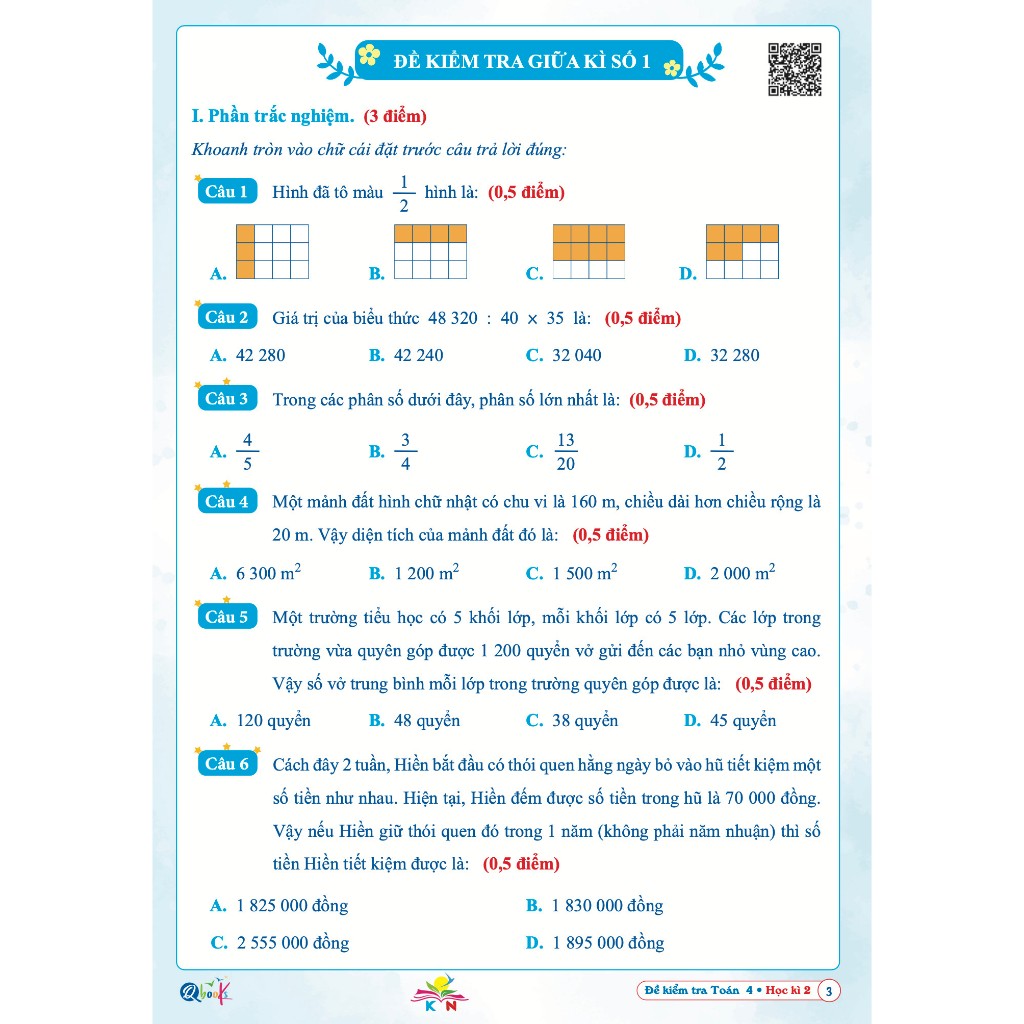 Sách - Đề Kiểm Tra Toán Lớp 4 - học kì 2 - Kết nối tri thức với cuộc sống (1 quyển)