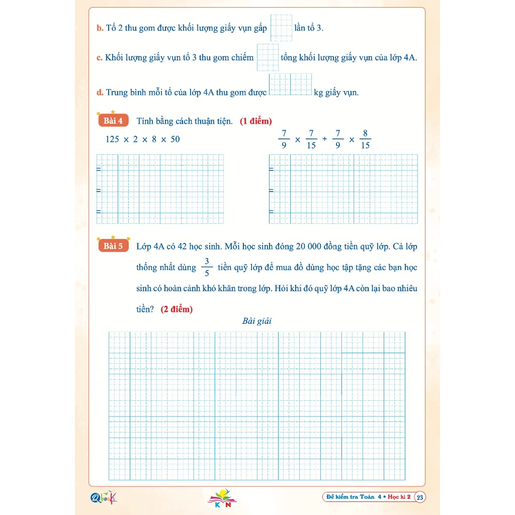 Sách - Đề Kiểm Tra Toán Lớp 4 - học kì 2 - Kết nối tri thức với cuộc sống (1 quyển)