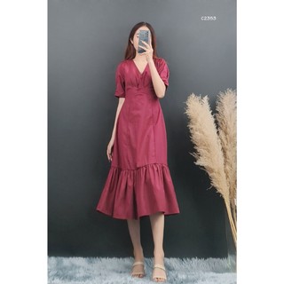 C2352, c2353 - đầm đắp chéo cổ, trơn