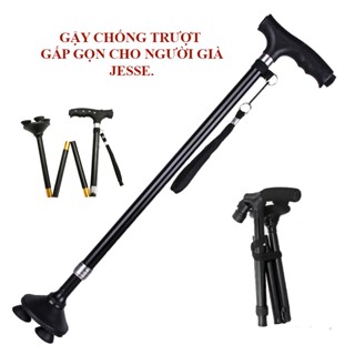 Gậy Chống Chân Chống Trượt Gấp Gọn JESSE Cho Người Già Có Đèn Pin 4 Chân Đứng Chắc Chắn.