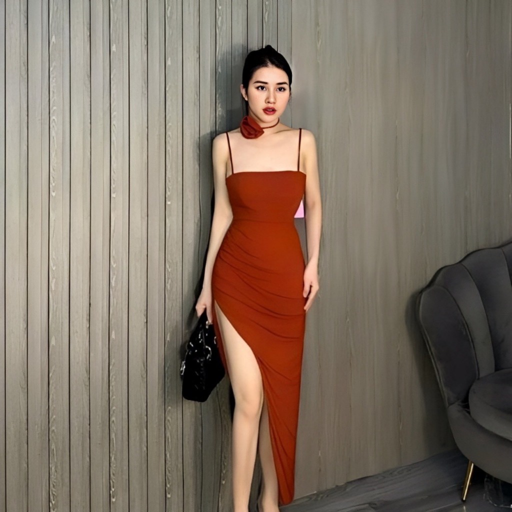 Đầm Body 2 Dây Phong Cách Xẻ Tà Cuốn Hút, Đầm Váy Body Sexy Thời Trang Cao Cấp Gợi Cảm Cá Tính MINION D023