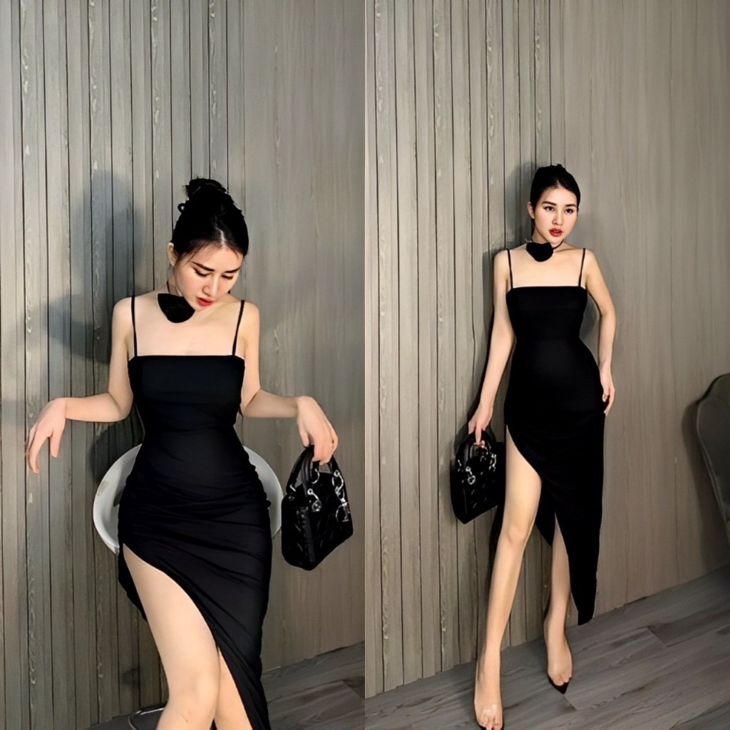 Đầm Body 2 Dây Phong Cách Xẻ Tà Cuốn Hút, Đầm Váy Body Sexy Thời Trang Cao Cấp Gợi Cảm Cá Tính MINION D023