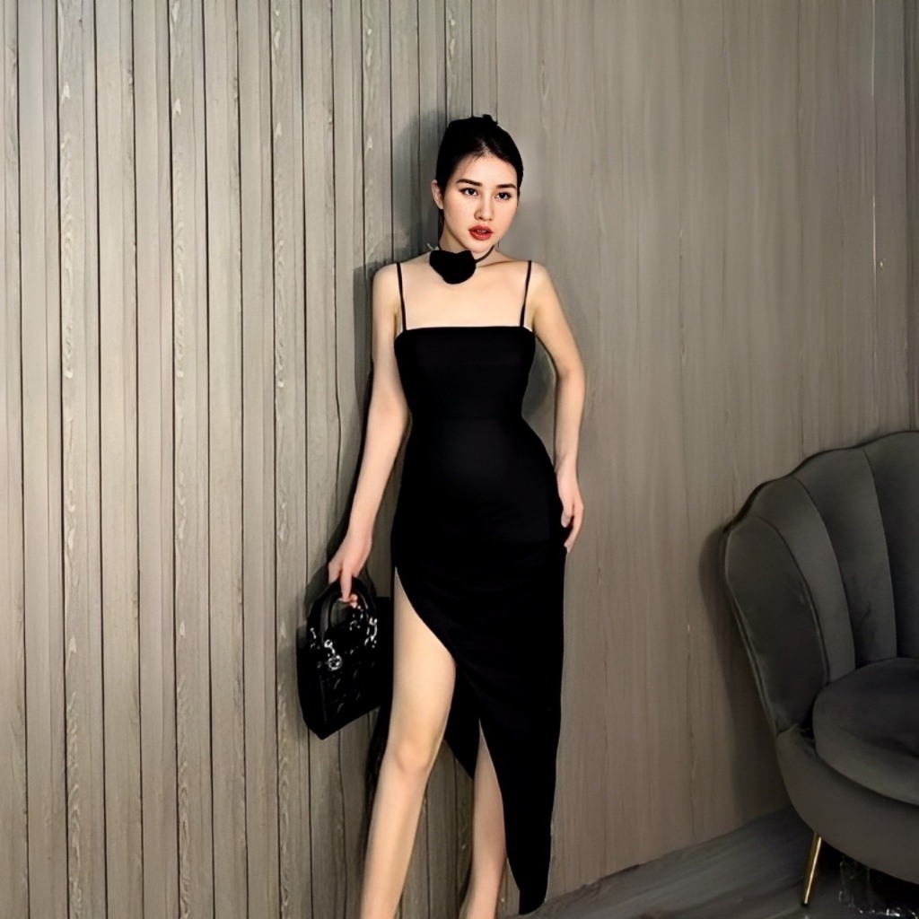 Đầm Body 2 Dây Phong Cách Xẻ Tà Cuốn Hút, Đầm Váy Body Sexy Thời Trang Cao Cấp Gợi Cảm Cá Tính MINION D023