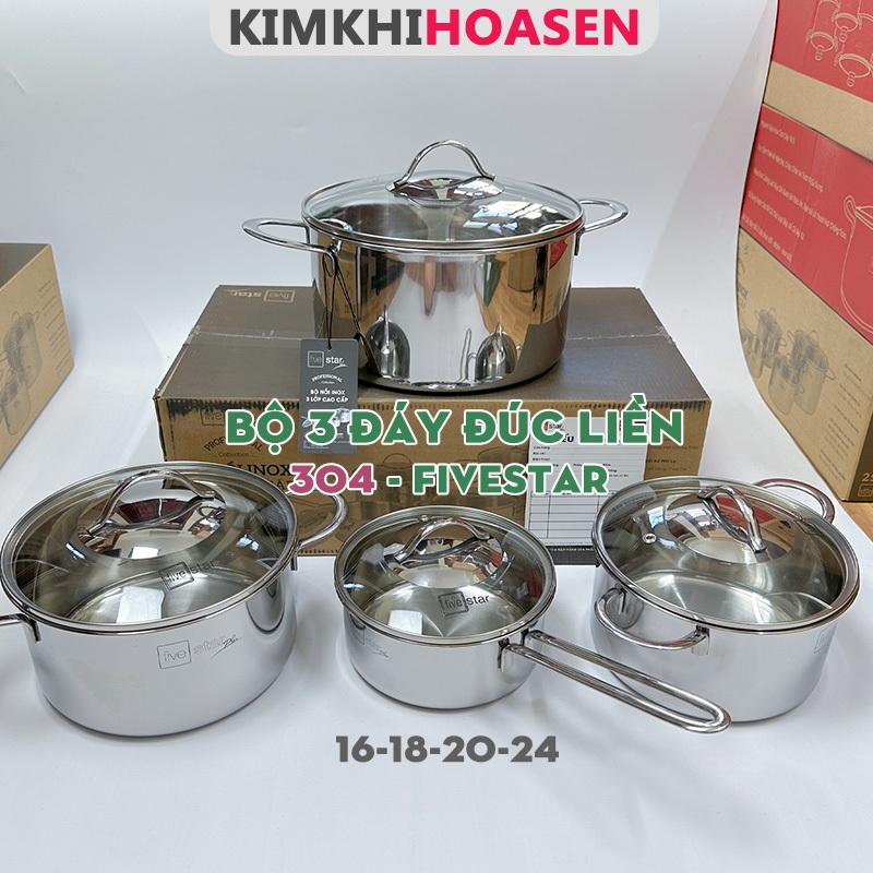 Bộ nồi 4c, đáy đúc liền cao cấp, inox 304, FiveStar