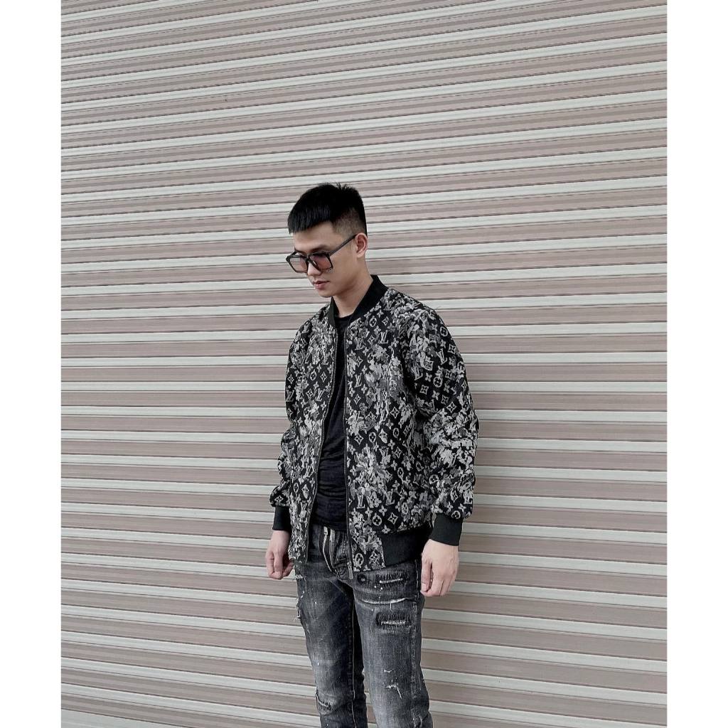 Áo khoác Lv 2 lớp cao cấp - Áo khoác bomber lv hoa nổi siêu hot