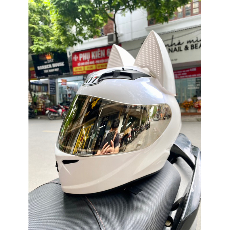 Mũ bảo hiểm Royal M266 trắng + Tai mèo to, tặng kíh trắng khi đặt bản kíh vàng, đen 7 màu