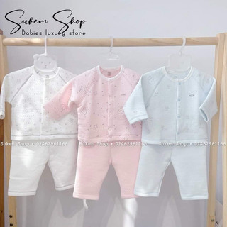 Bộ sơ sinh trần bông nous size 0-3m đến 9-12m