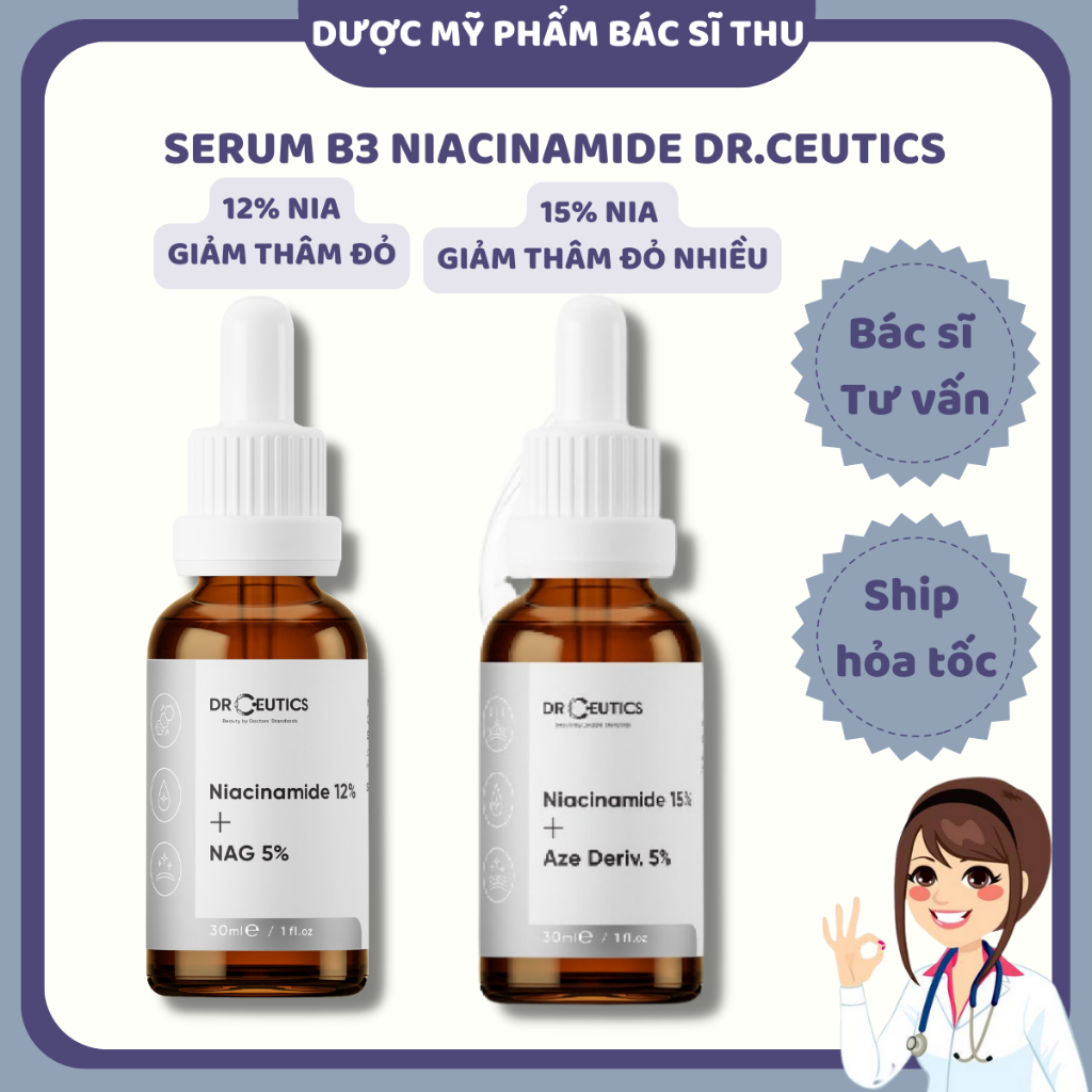 Serum Niacinamide 12% + NAG 5% Giảm Thâm Sáng Da Kiềm Dầu 30mL - 100mL - Dược mỹ phẩm BS Thu