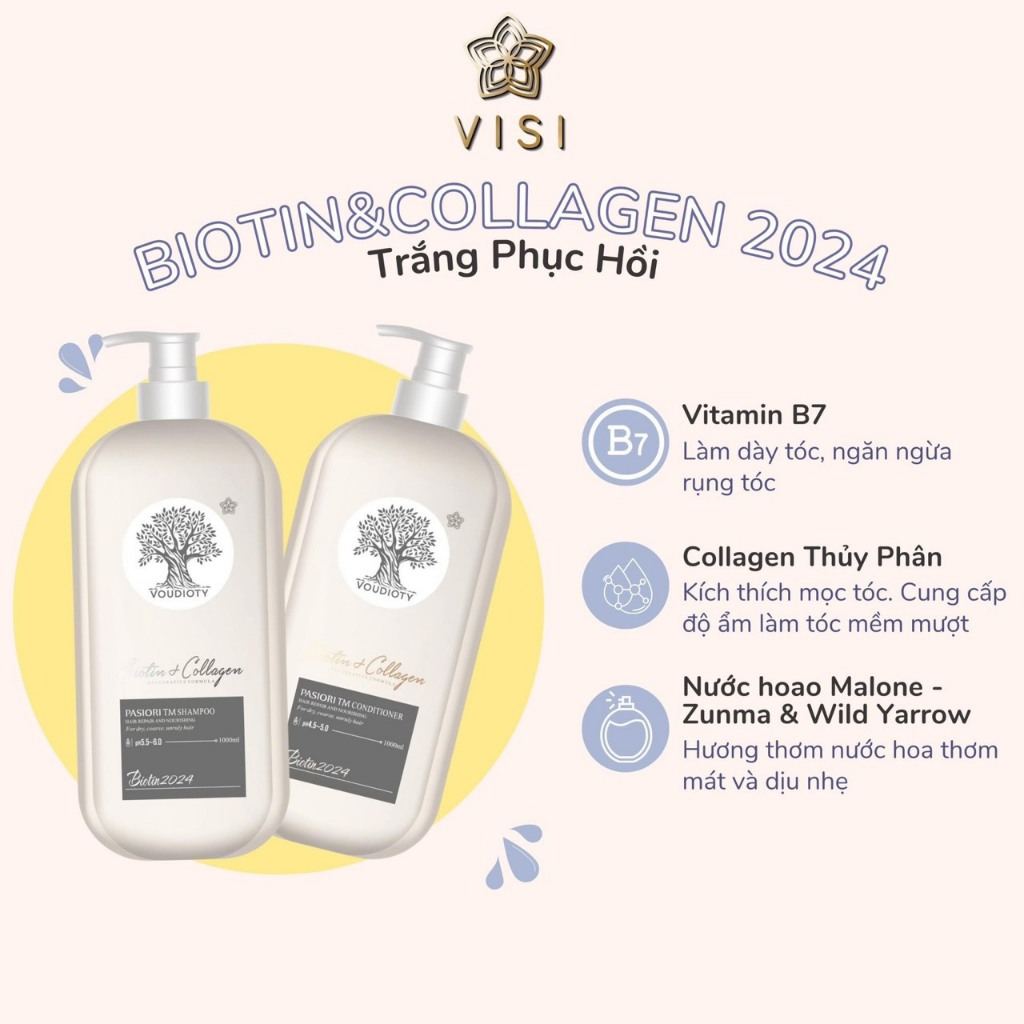 Dầu gội xả Biotin Collagen Voudioty 1000ML phiên bản 2024 chống rụng tóc, phục hồi , giảm gàu, kiểm soát dầu