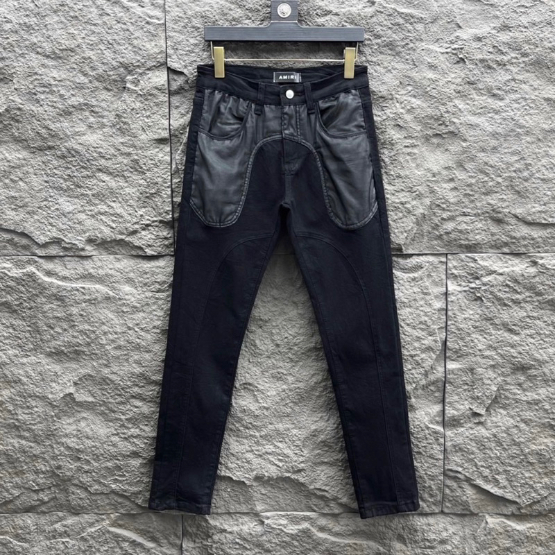 Quần jean bò nam Obsess Amiri skinny đen trơn phối vá túi vải xám mài đơn giản basic boy phố QJ343P