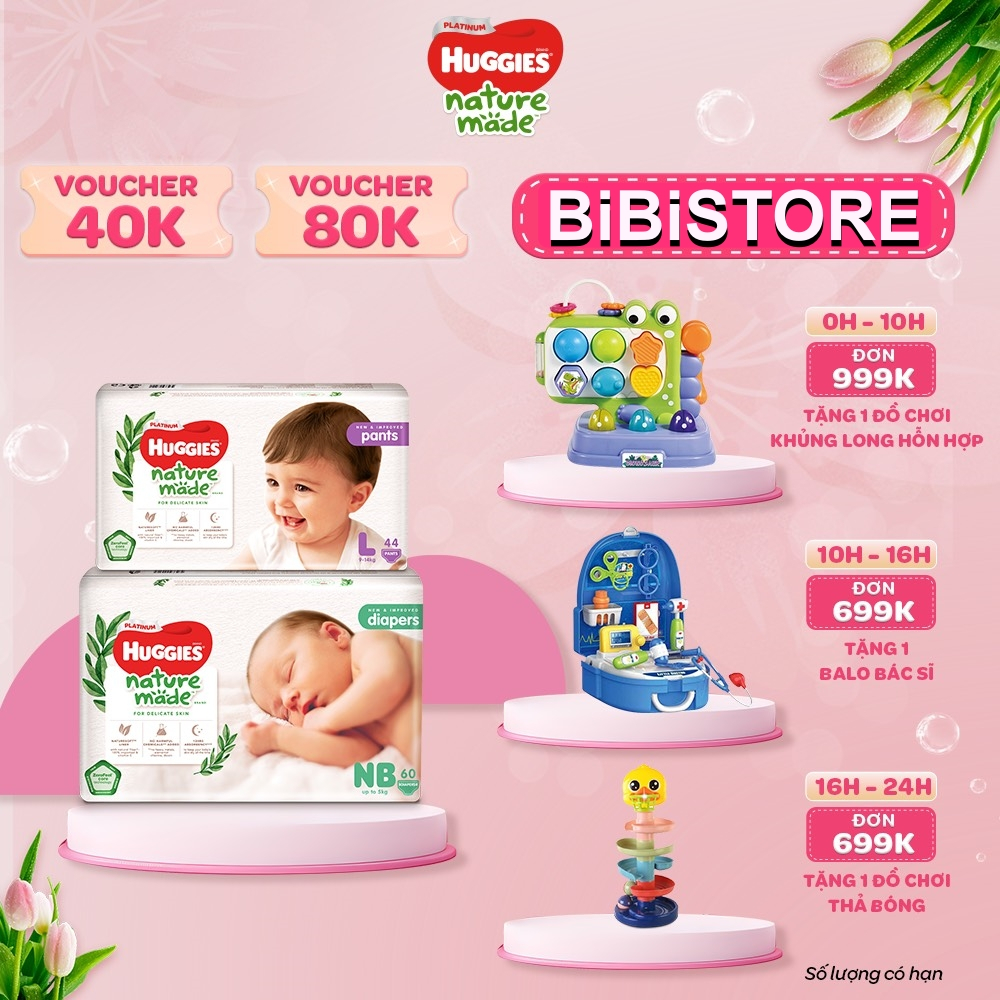 Hỏa Tốc HCM Tã Bỉm Dán Quần Huggies Platinum Nature Made Size NB60 S82 M64