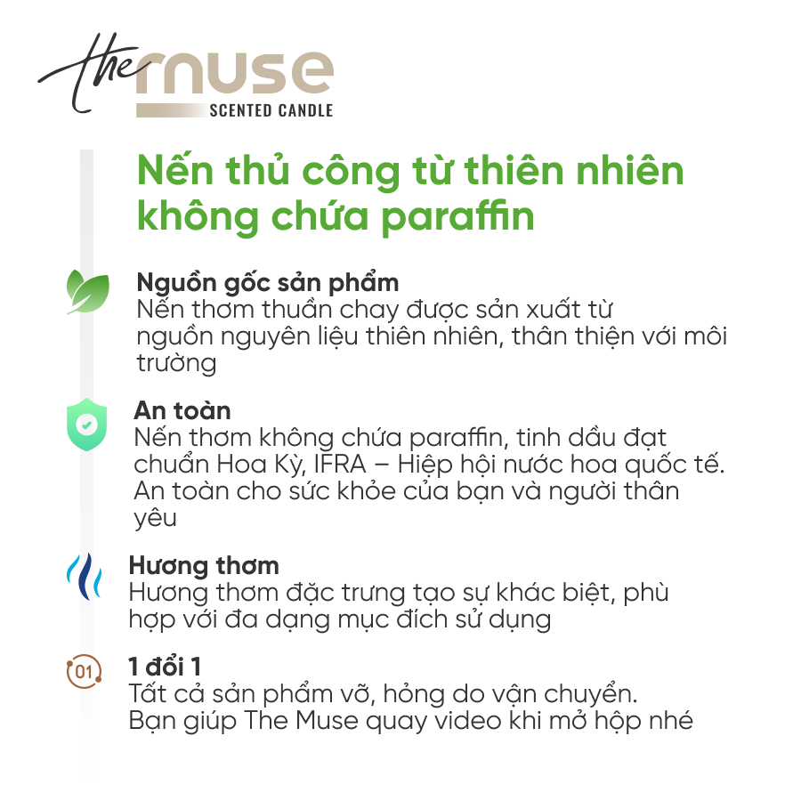 Nến thơm thủ công Hidden Valley The Muse cao cấp - Mã MUSE003 - Hương ngọt mát cây cỏ - 80g/200g/Set quà
