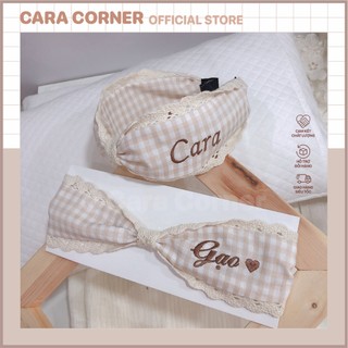 Bờm/turban caro thêu tên cho bé gái phong cách hàn