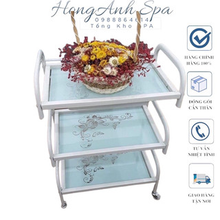 XE ĐẨY SPA 3 TẦNG KÍNH IN HOA VĂN