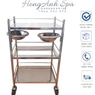 Xe Đẩy INOX - Tặng Kèm 2 Bát INOX Dùng Trong Spa và Thẩm Mỹ Viện