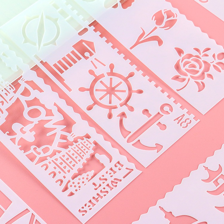 Set 8 tấm khuôn vẽ rỗng mẫu 2023 in họa tiết dành cho trang trí DIY, vẽ trang trí sổ tay, báo tường, làm bánh...