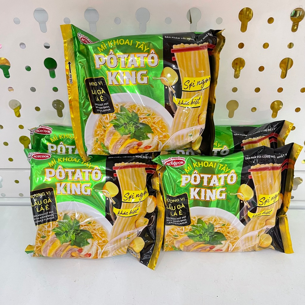 Combo 5 gói mì khoai tây, mì tôm Pôtatoo King vị lẩu gà lá é đặc sản Đà Lạt, hương vị độc đáo gói 85g