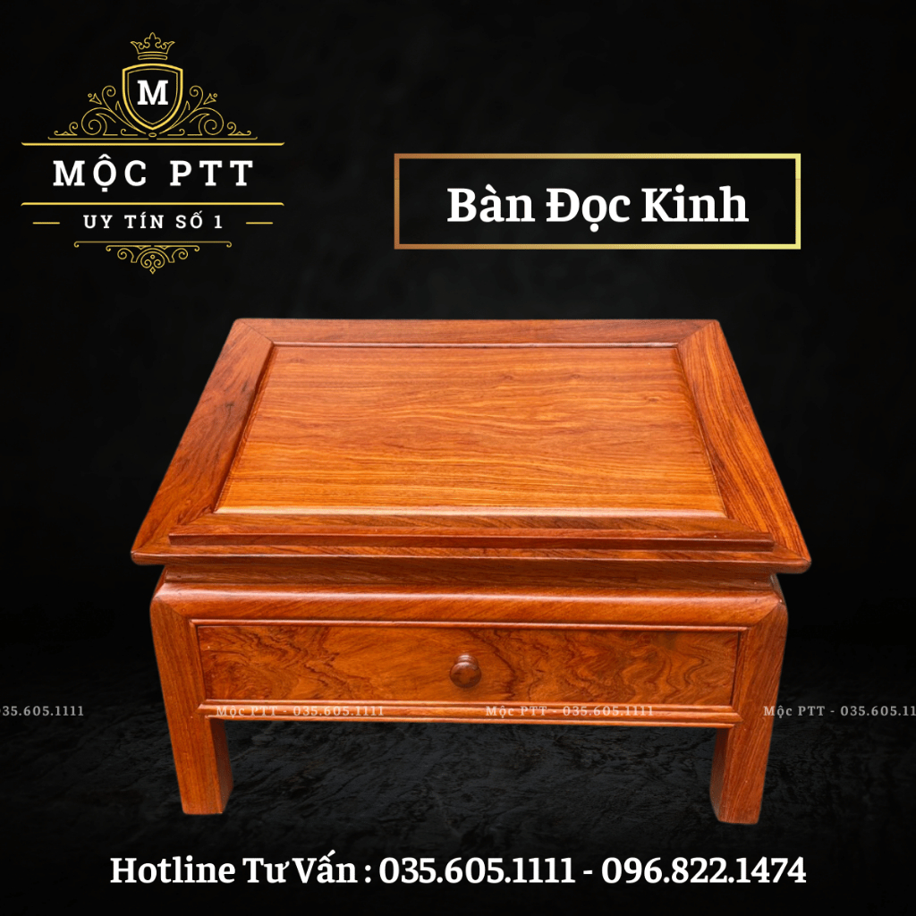 Bàn đọc kinh gỗ Gõ đỏ kích thước 47 x 37 x 37 cm đồ dùng tụng kinh