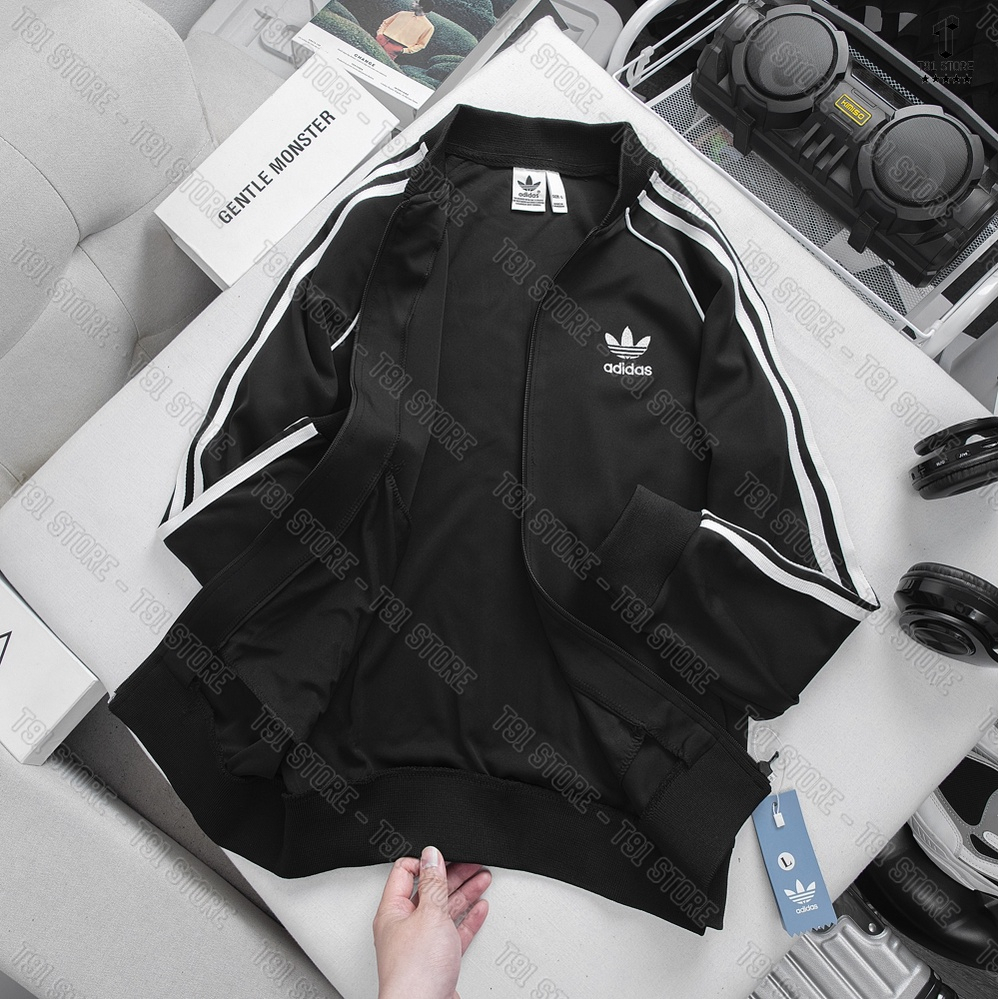 Áo Khoác Bomber Adidas 2 Lớp Thể Thao Nam Vải Thun Nỉ Dày Co Giãn Áo Khoác 3 Sọc kẻ Trắng