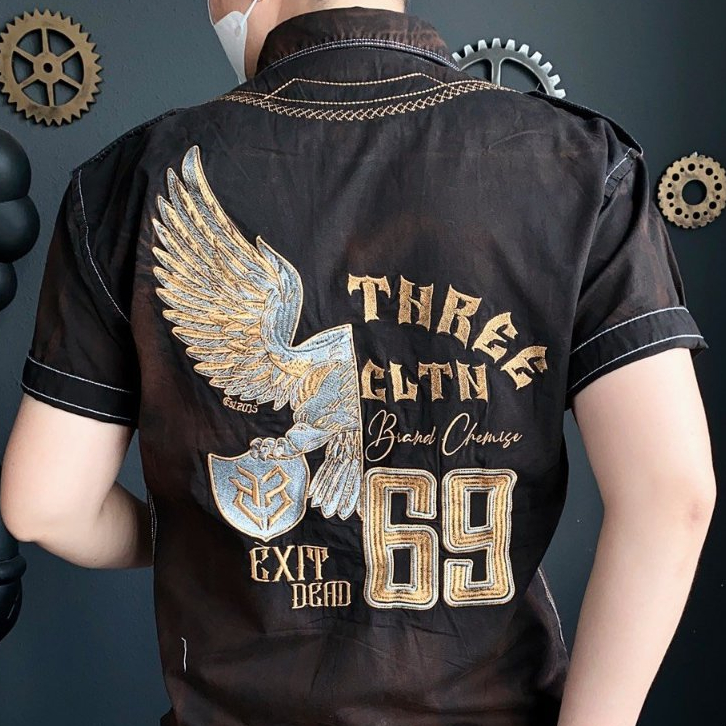 Áo sơ mi tay ngắn THREE CLTN full thêu 69 2 túi chất vải kaki mặc thoải mái chi tiết như hình SN1177 K3 STORE.