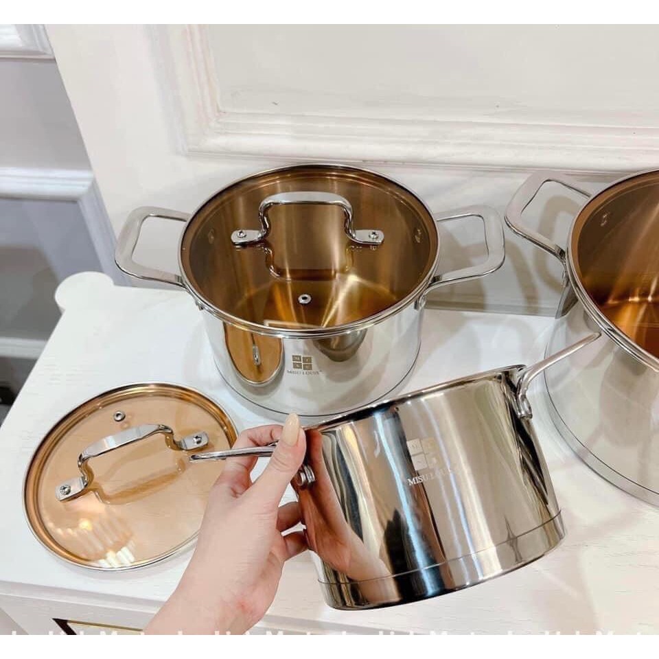 Bộ Nồi 3 Món Inox Cao Cấp Đức made in Germany, Liền Nguyên Khối 3 Đáy, Sử Dụng Mọi Loại Bếp