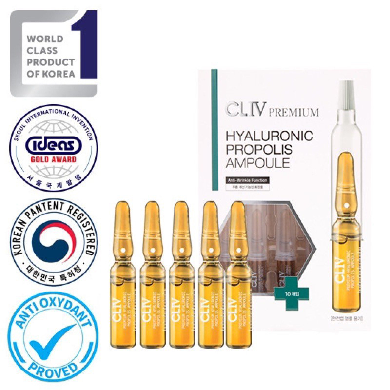 Tinh chất cấp nước phục hồi da chiết xuất keo ong CLIV PREMIUM HYALURONIC PROPOLIS AMPOULE