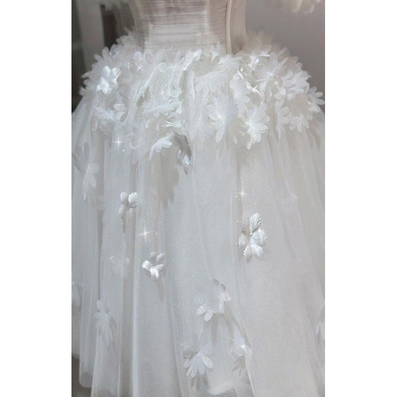 Đầm xoè bẹt vai kết cánh hoa nổi sang trọng dễ thương - size S/M/L