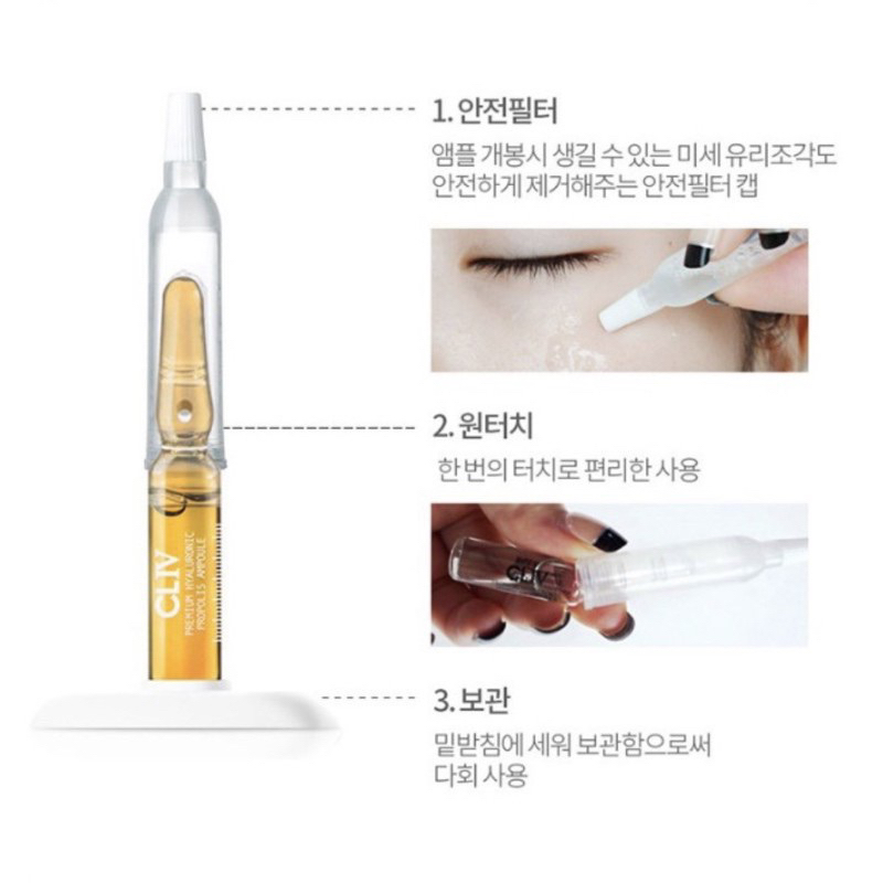 Tinh chất cấp nước phục hồi da chiết xuất keo ong CLIV PREMIUM HYALURONIC PROPOLIS AMPOULE