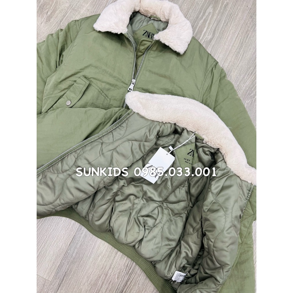 Áo bomber xanh rêu cổ lông