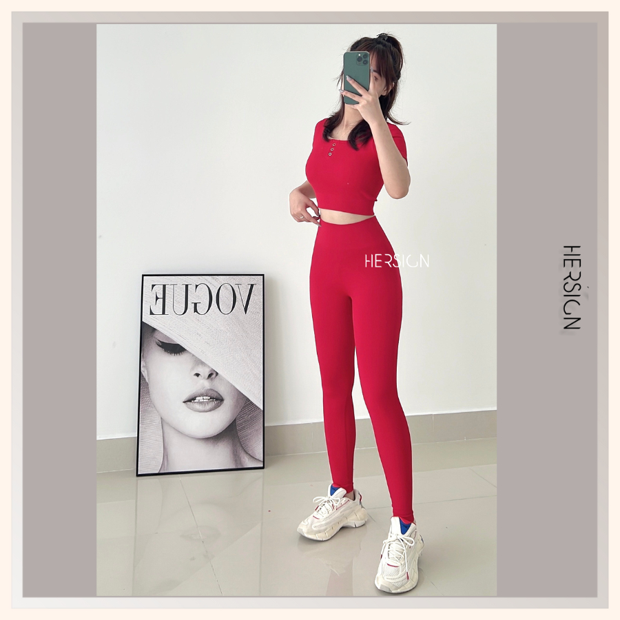Bộ đồ tập gym Set đồ tập yoga nữ Áo croptop nút bấm mẫu mới HERSIGN-SET91