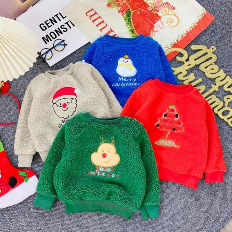 Áo Nỉ Lông Mặc Noel, Mặc Tết Cho Bé Trai Bé Gái 8-35kg