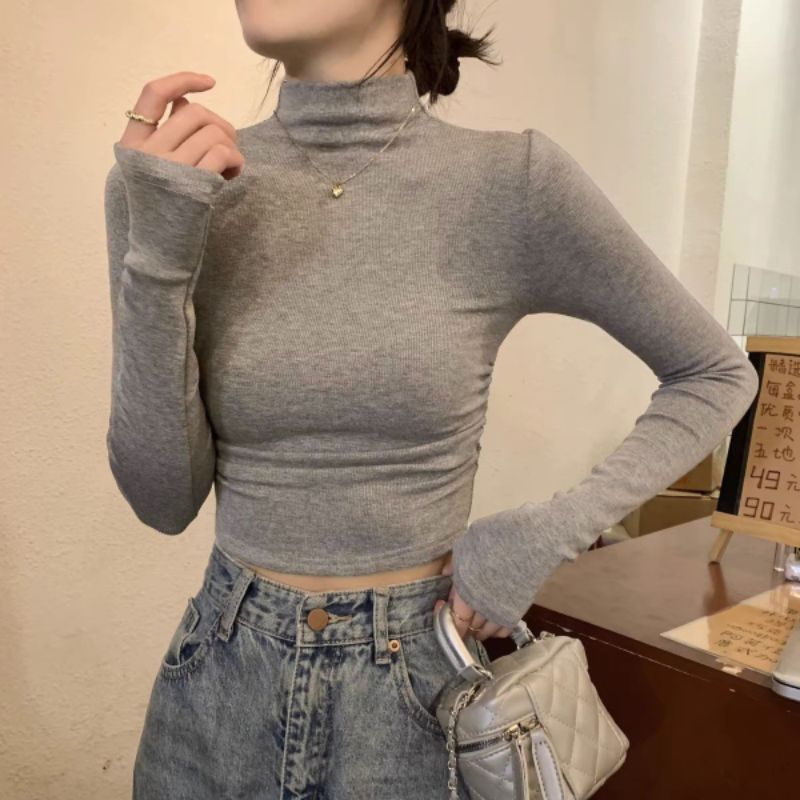 A6 Áo Giữ Nhiệt Crottop Cổ Cao 3p- Áo Tăm Dáng Croptop