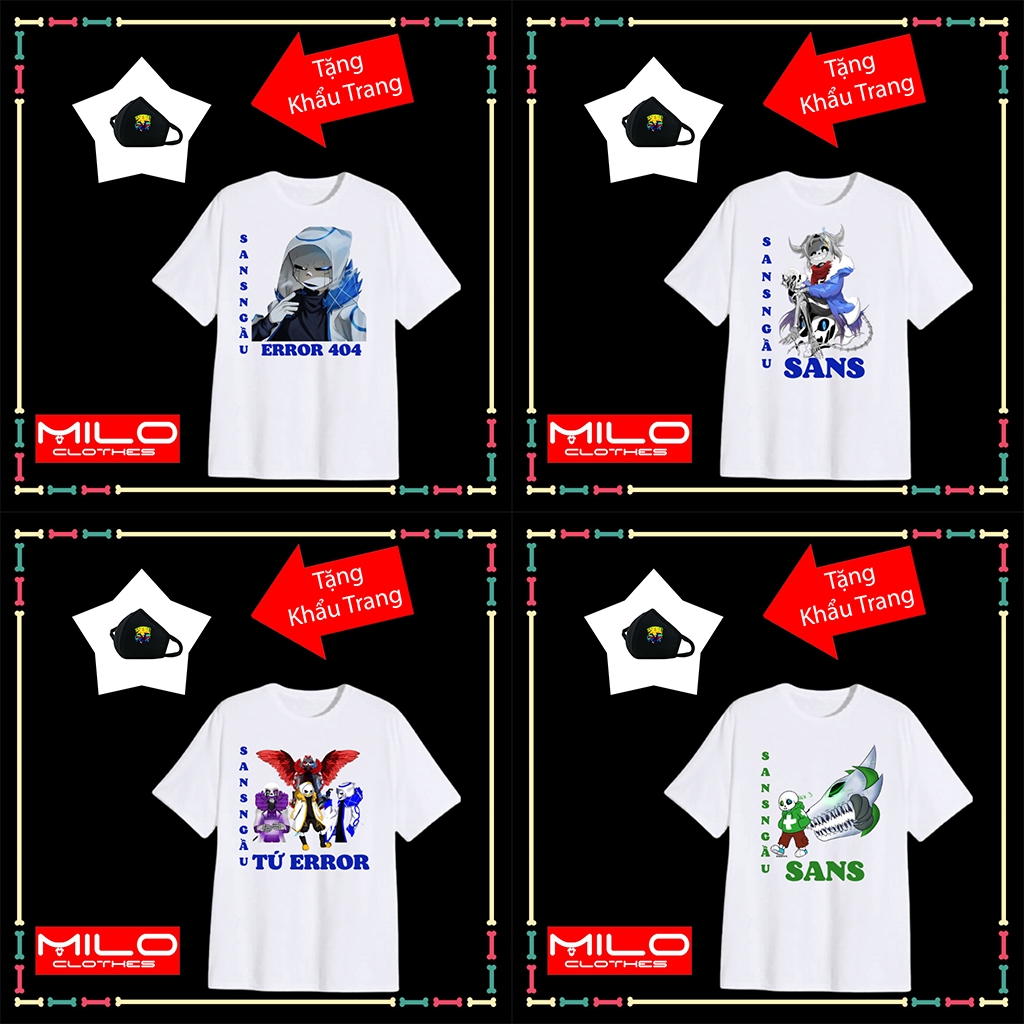 Combo áo thun + khẩu trang, in hình Under Sans, Error 404, Error 505, Error 606, Error 707, áo phông