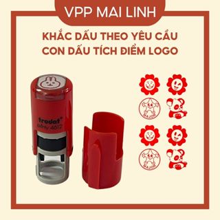 Con Dấu Tích Điểm, Sticker Logo Làm Theo Yêu Cầu Tròn 1cm Có Sẵn Mực Chính Hãng