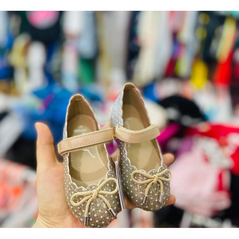 Giày búp bê kim tuyến hoa bạc gold George_UK authentic