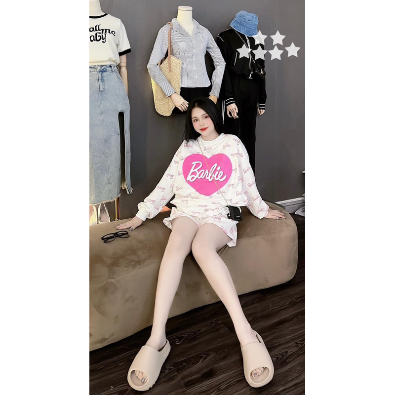 Set Bộ Đùi Babie Dài Tay Áo Form rộng Hoạ Tiết Chữ MaM, Set Hotgirl dễ thương vải gân đẹp