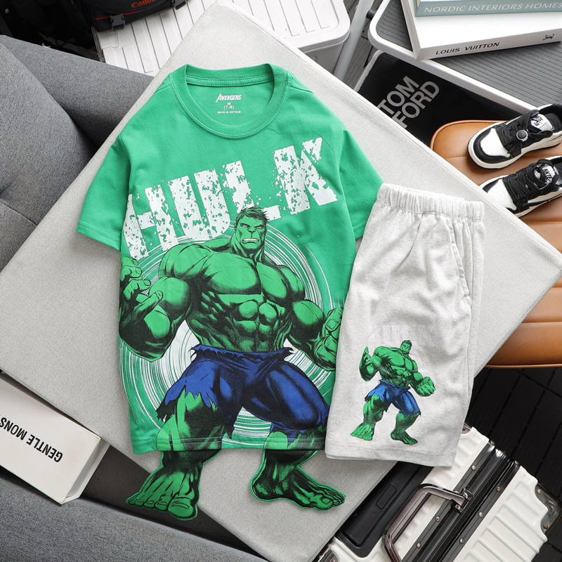 Đồ bộ thun cotton bé trai vnxk-set tay ngắn áokèm quần